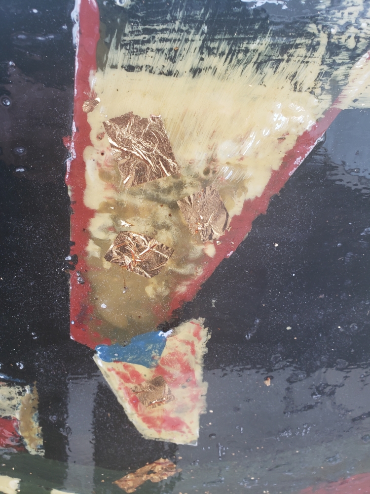 Nativity of Human beings, organic bees-wax on plywood, and gold leaf, 24HX48LX1 inch, SKU 2021 