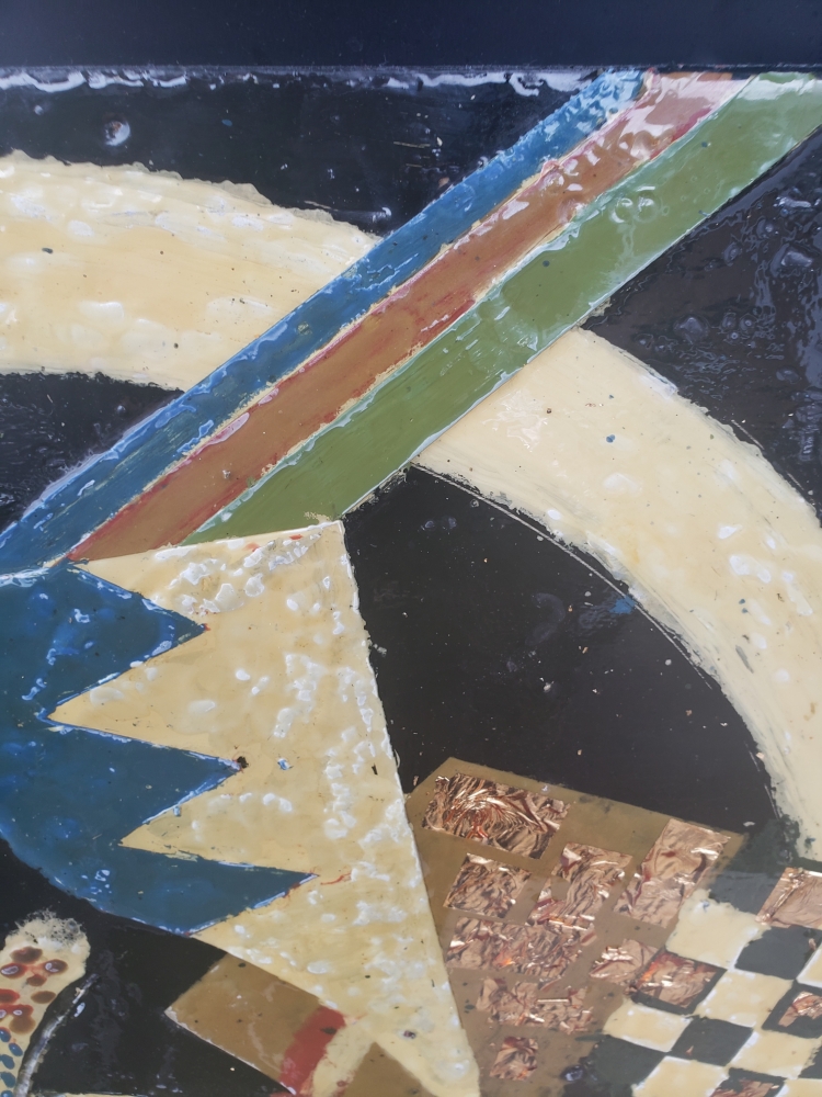 Nativity of Human beings, organic bees-wax on plywood, and gold leaf, 24HX48LX1 inch, SKU 2021 