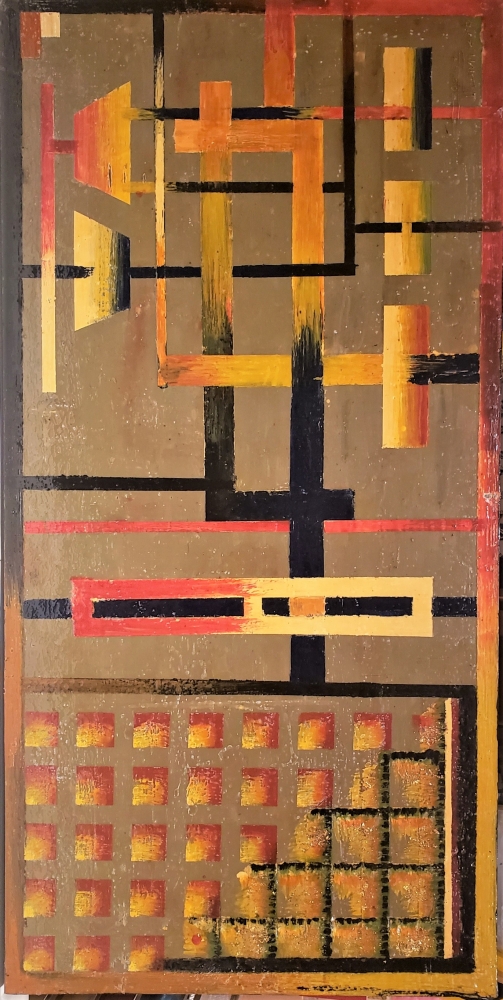 Connection @ cubism, organic bees-wax on plywood, 24X48X1 inch, SKU 2022 