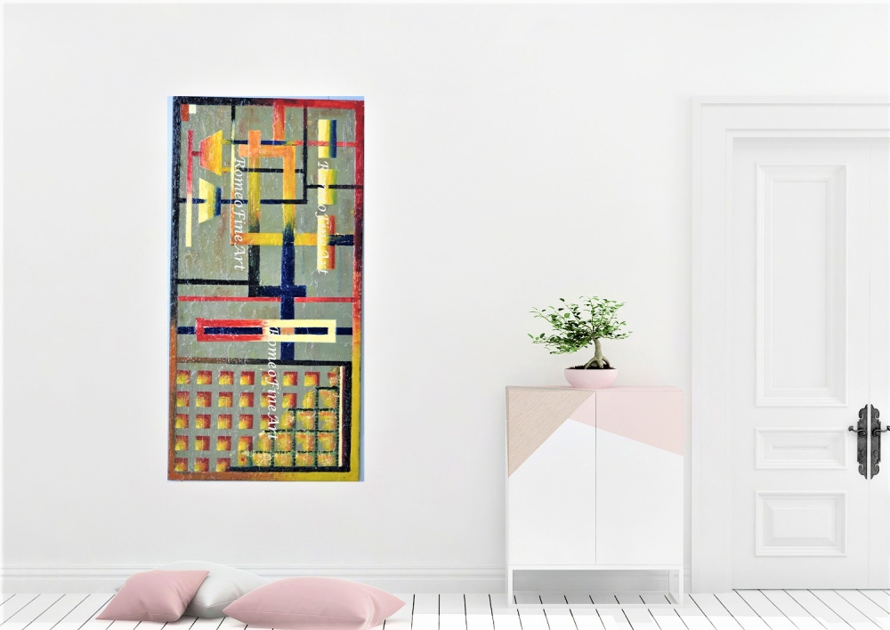 Connection @ cubism, organic bees-wax on plywood, 24X48X1 inch, SKU 2022 