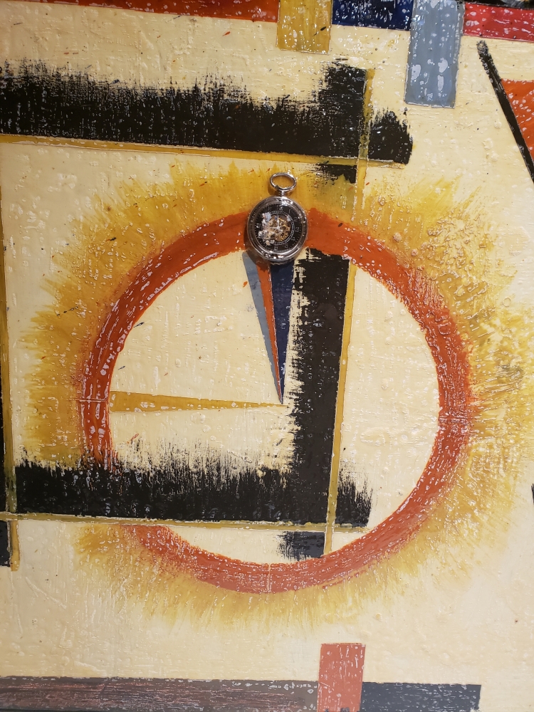 Space and time, with watch, bees-wax on board, 24X48 inch, SKU 2024 