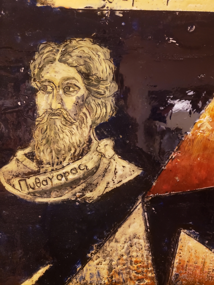 Pythagoras, organic bees-wax on plywood, 30x36 inch, SKU 2028 