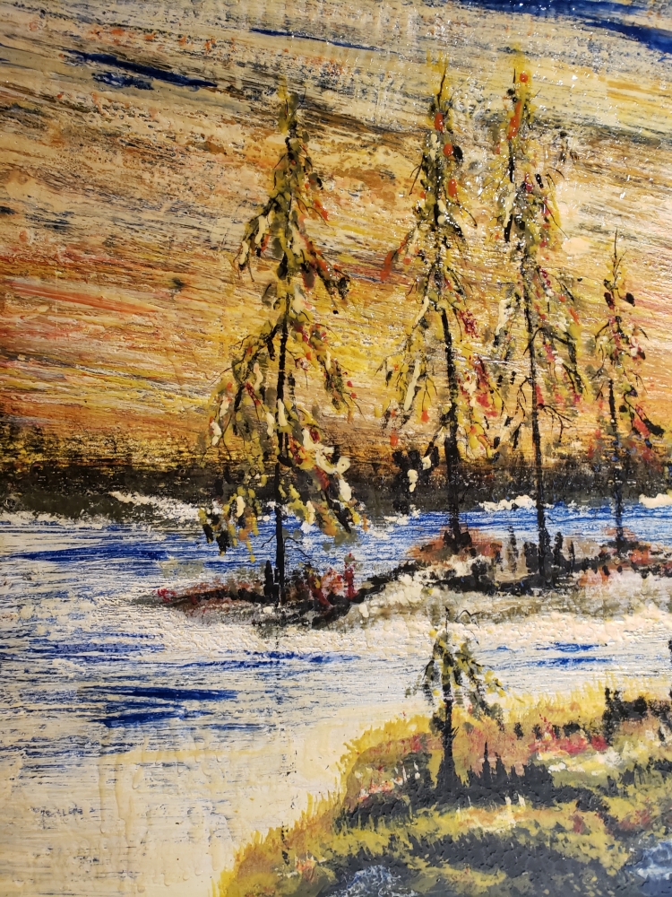 Landscape, Elephant Lake, Ontario,  organic beeswax on the playwood, 24x48 inch, 61x122 cm, SKU 2037 