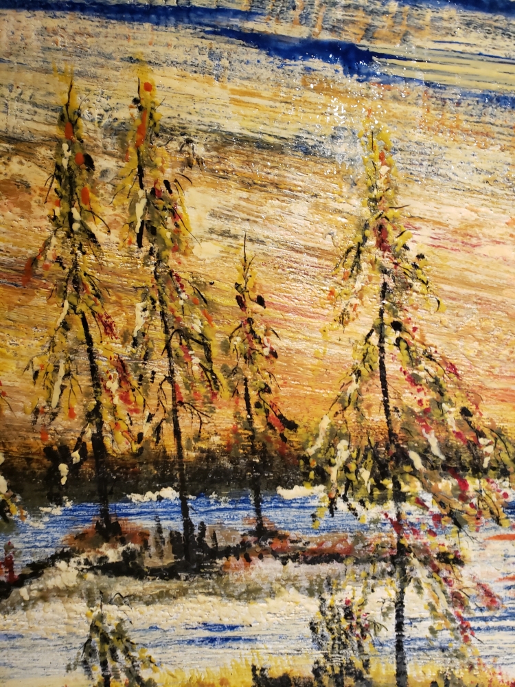 Landscape, Elephant Lake, Ontario,  organic beeswax on the playwood, 24x48 inch, 61x122 cm, SKU 2037 