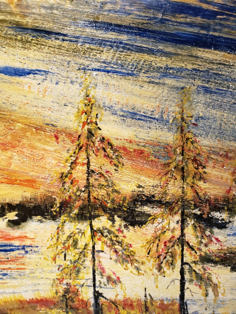 Landscape, Elephant Lake, Ontario,  organic beeswax on the playwood, 24x48 inch, 61x122 cm, SKU 2037 
