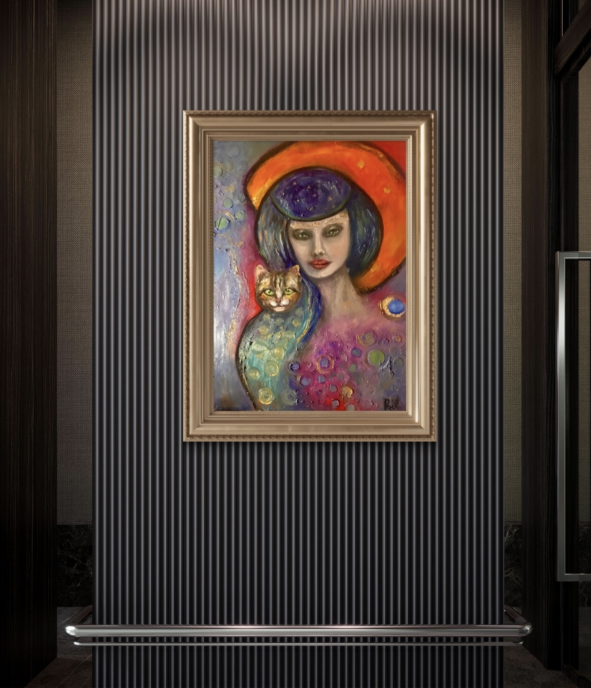 Gentle Power – Mystical Woman and Cat Portrait