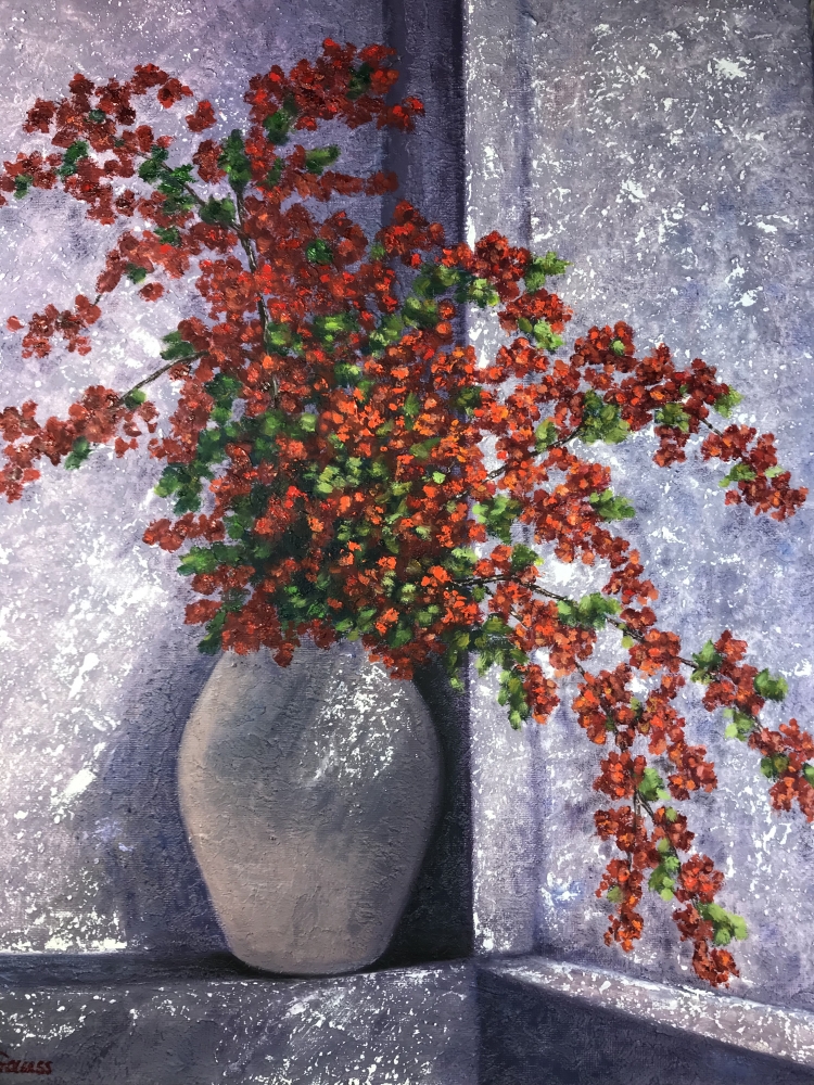 „Ruby Blossoms in Vase“