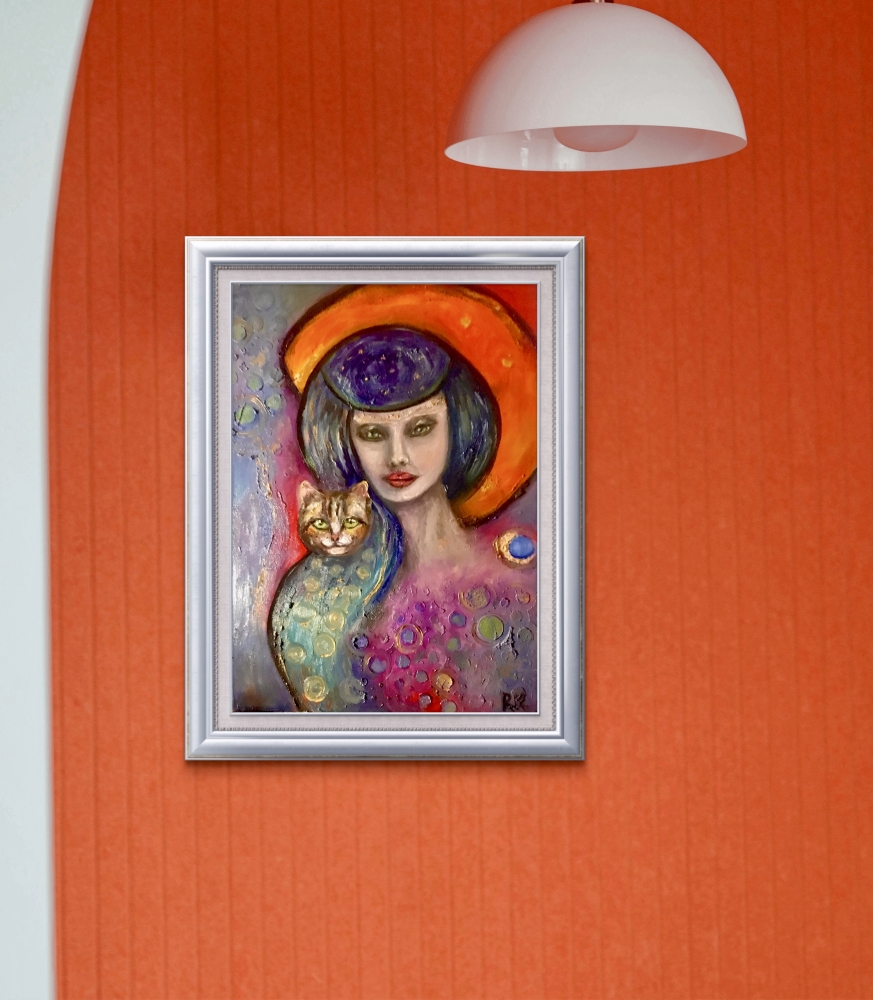 Gentle Power – Mystical Woman and Cat Portrait