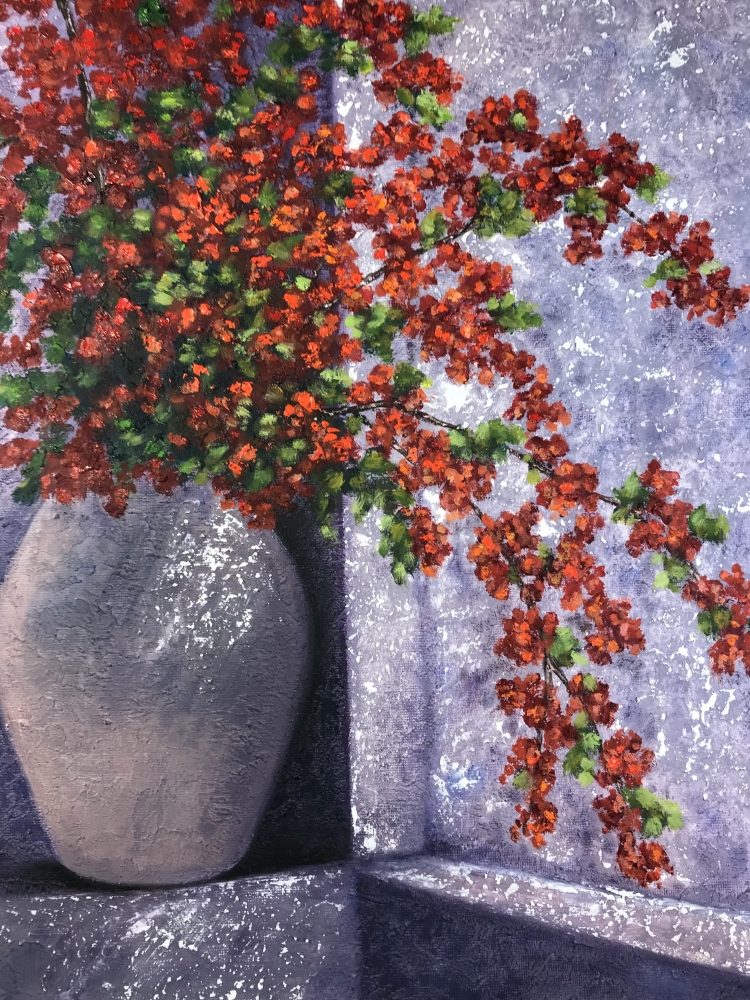 „Ruby Blossoms in Vase“