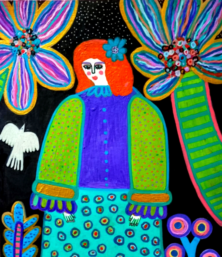 Woman in a tropical garden