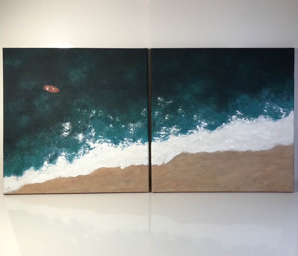 \"Coastal Serenity Diptych\"