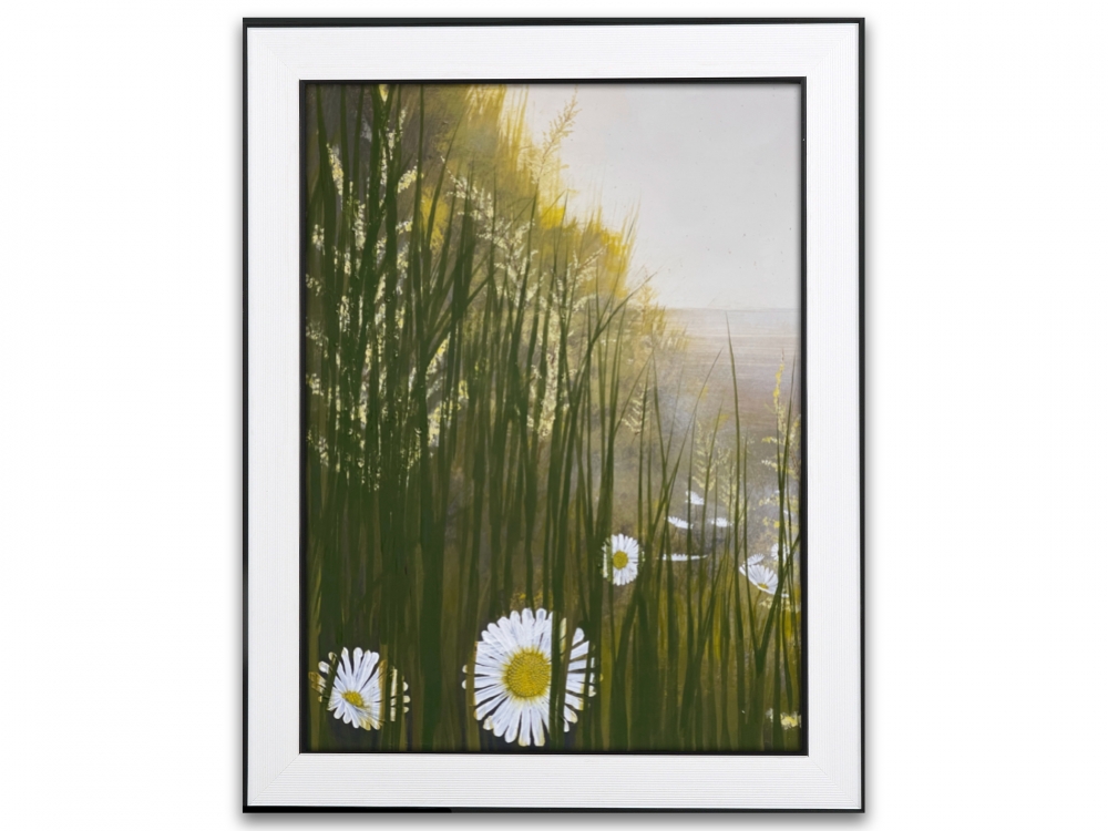 Daisies and fern landscape framed