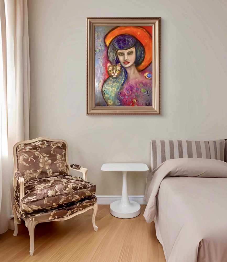 Gentle Power – Mystical Woman and Cat Portrait