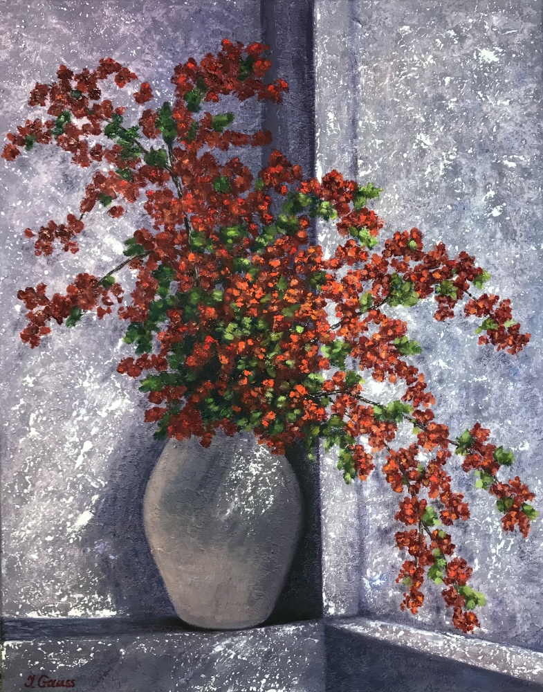 „Ruby Blossoms in Vase“