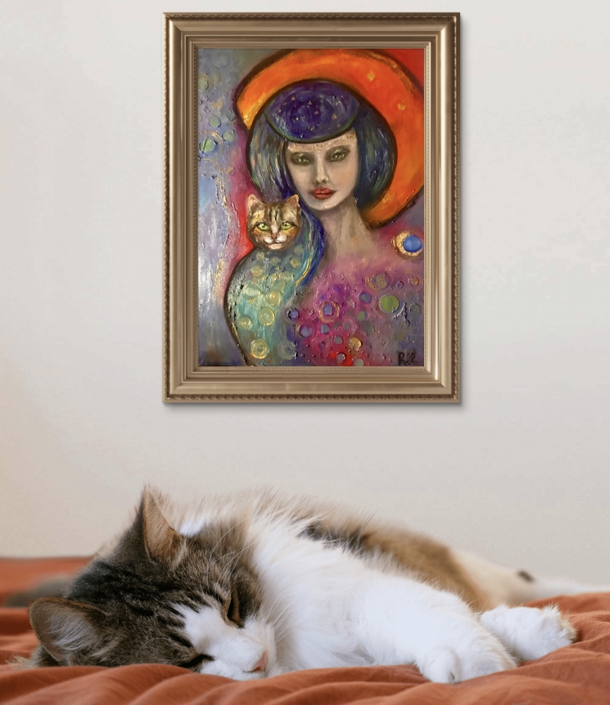 Gentle Power – Mystical Woman and Cat Portrait