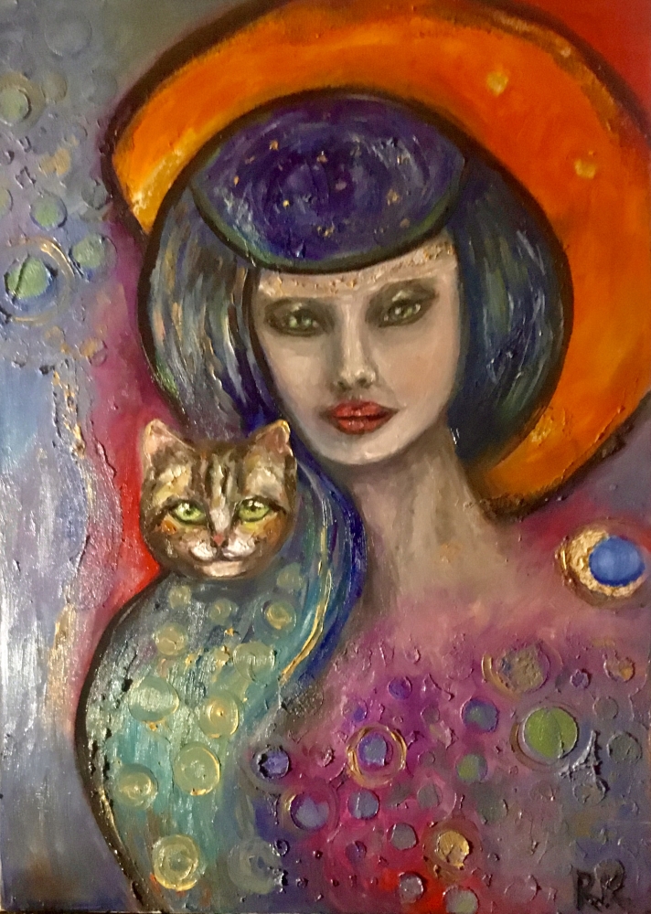 Gentle Power – Mystical Woman and Cat Portrait