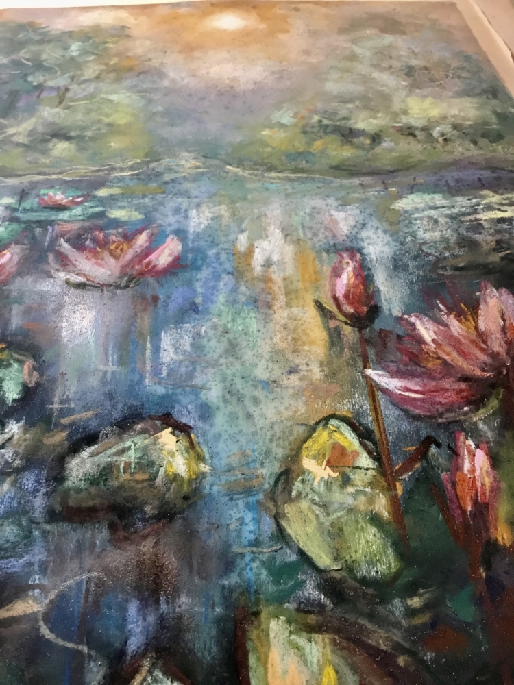 Mystical Water Garden – Soft Pastel Water Lily Pond Painting 30x50 cm