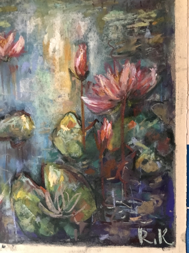 Mystical Water Garden – Soft Pastel Water Lily Pond Painting 30x50 cm