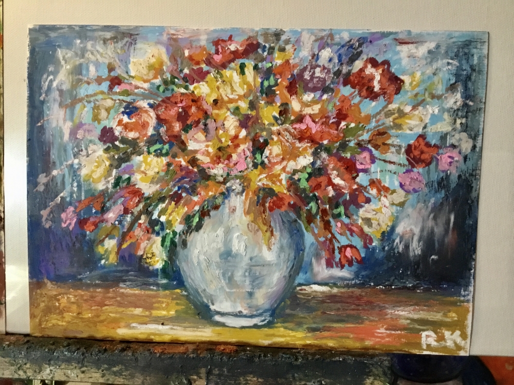 Dialogue of Bloom Original Diptych – Two Floral Paintings