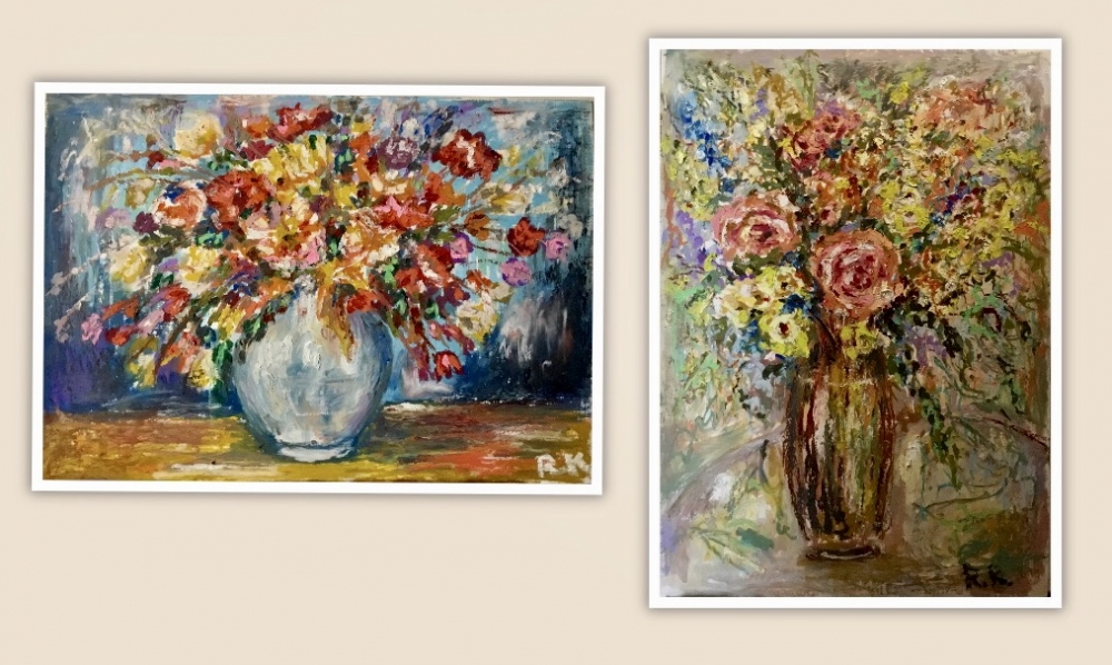 Dialogue of Bloom Original Diptych – Two Floral Paintings