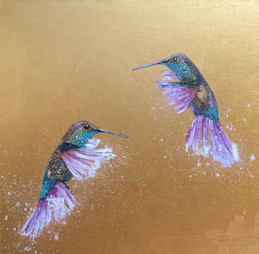 Two Hummingbirds on Gold
