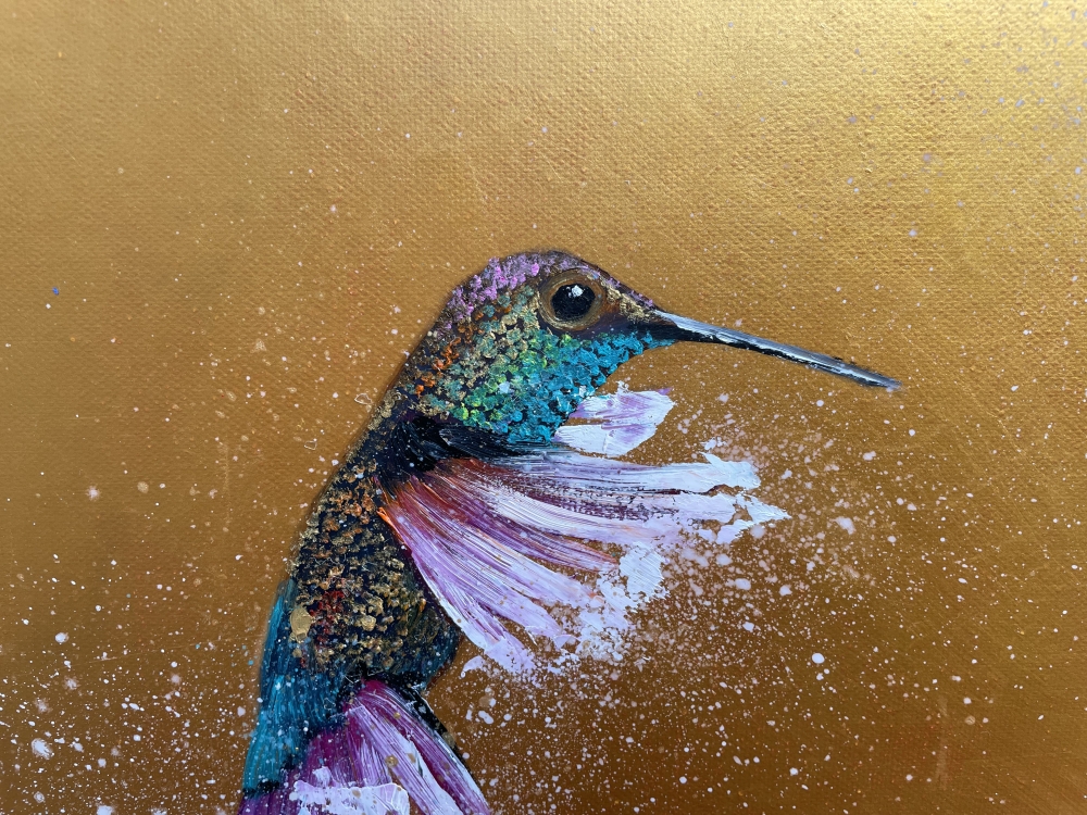 Two Hummingbirds on Gold
