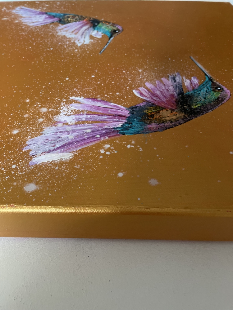 Two Hummingbirds on Gold