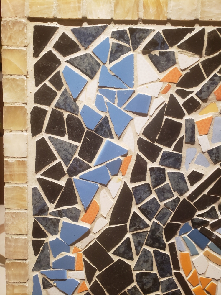 Juliette 2, young girl, mosaic colored glasses, marble, 24x28 inch, 61x71 cm 