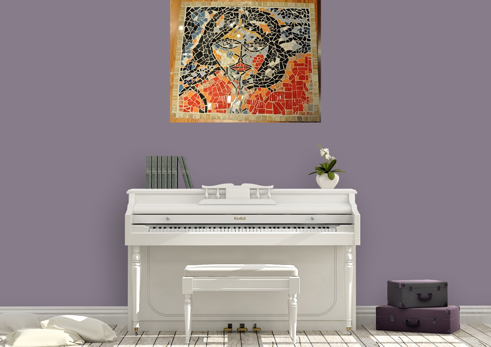 Juliette 2, young girl, mosaic colored glasses, marble, 24x28 inch, 61x71 cm 