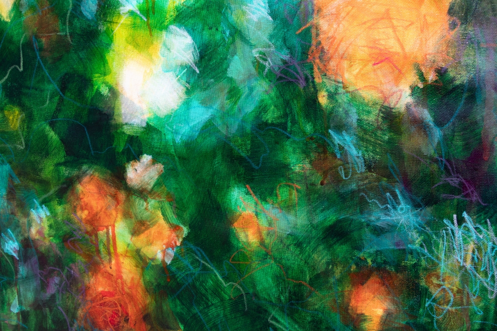 Orange and green rosebush