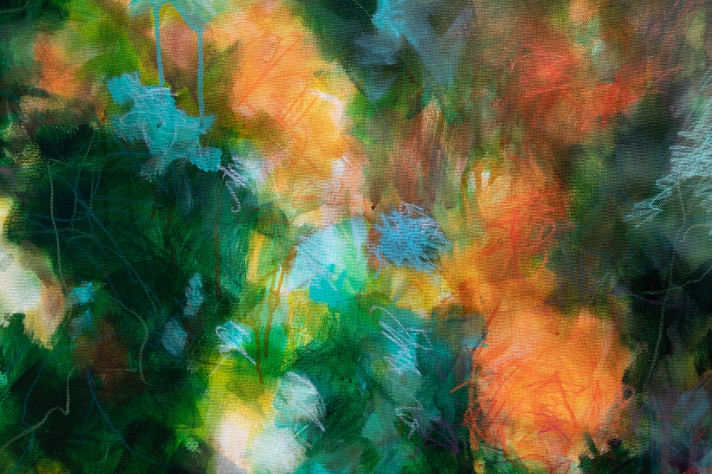 Orange and green rosebush