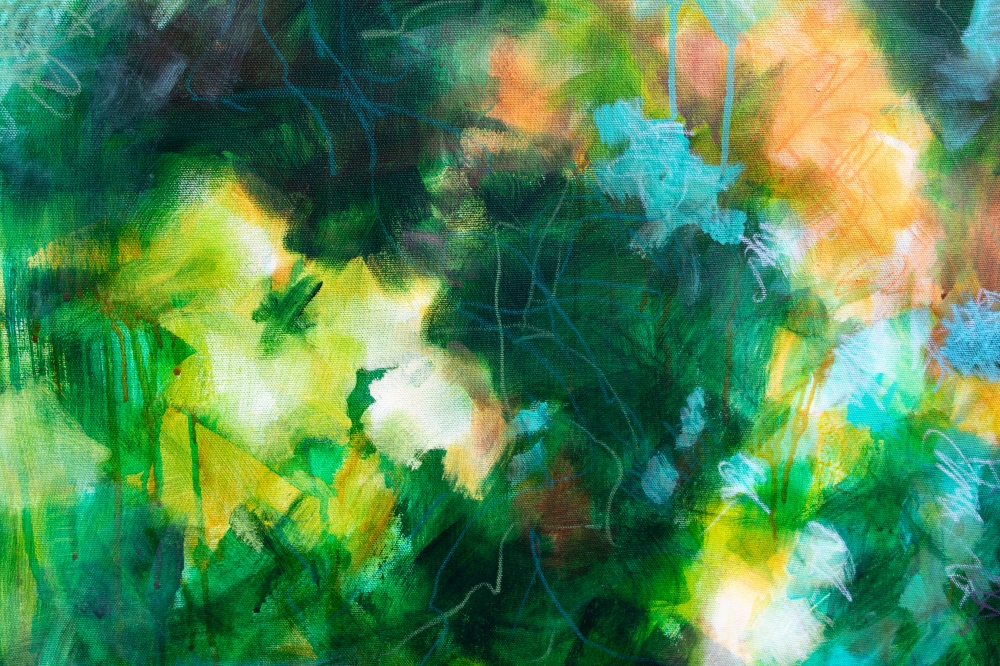 Orange and green rosebush