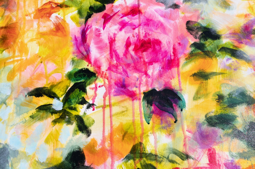 Psychedelic Blue, Pink, Orange and Yellow Flowers Tondo