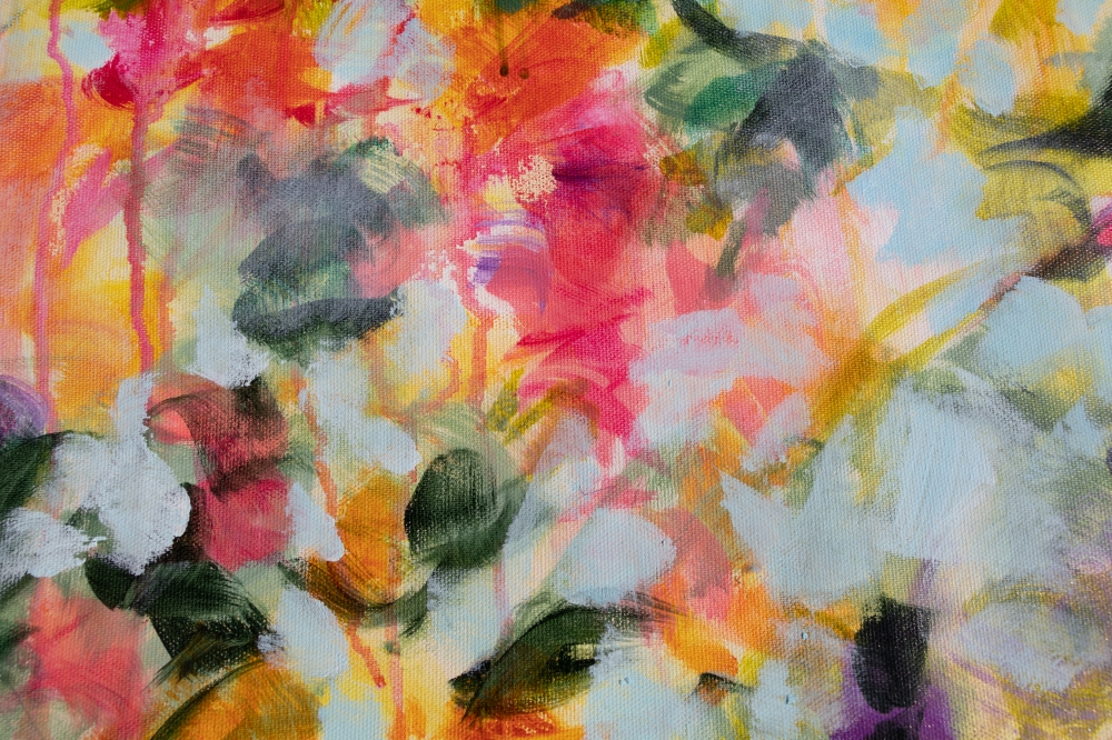 Psychedelic Blue, Pink, Orange and Yellow Flowers Tondo