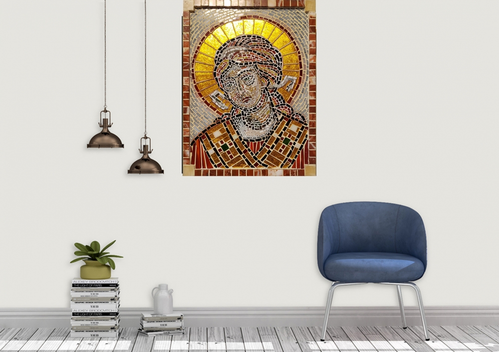 The Angel, GOD, The Angel, mosaic with color glass and gold leaf 24k, 12x16 inch, 30.5x40.5 cm 