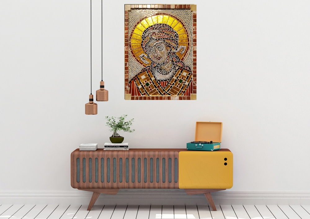 The Angel, GOD, The Angel, mosaic with color glass and gold leaf 24k, 12x16 inch, 30.5x40.5 cm 