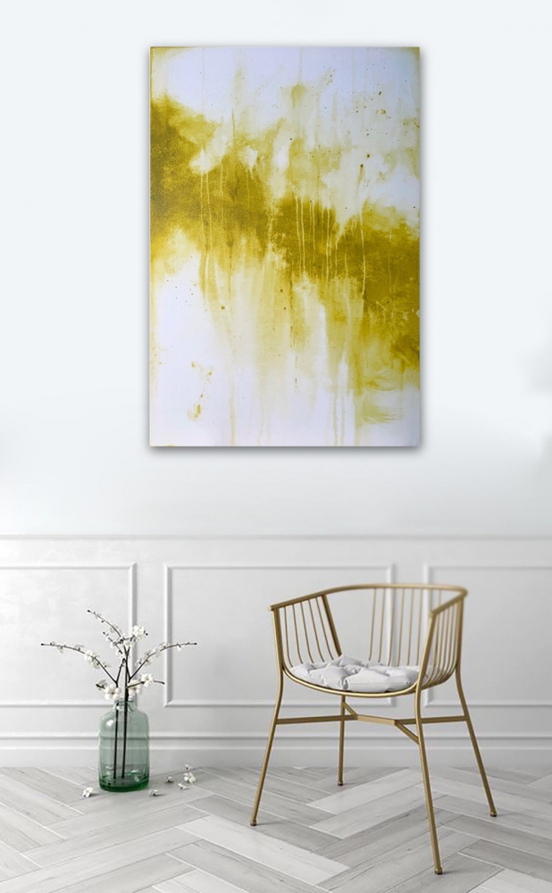 Large Distressed Abstract 2 Yellow Ochre