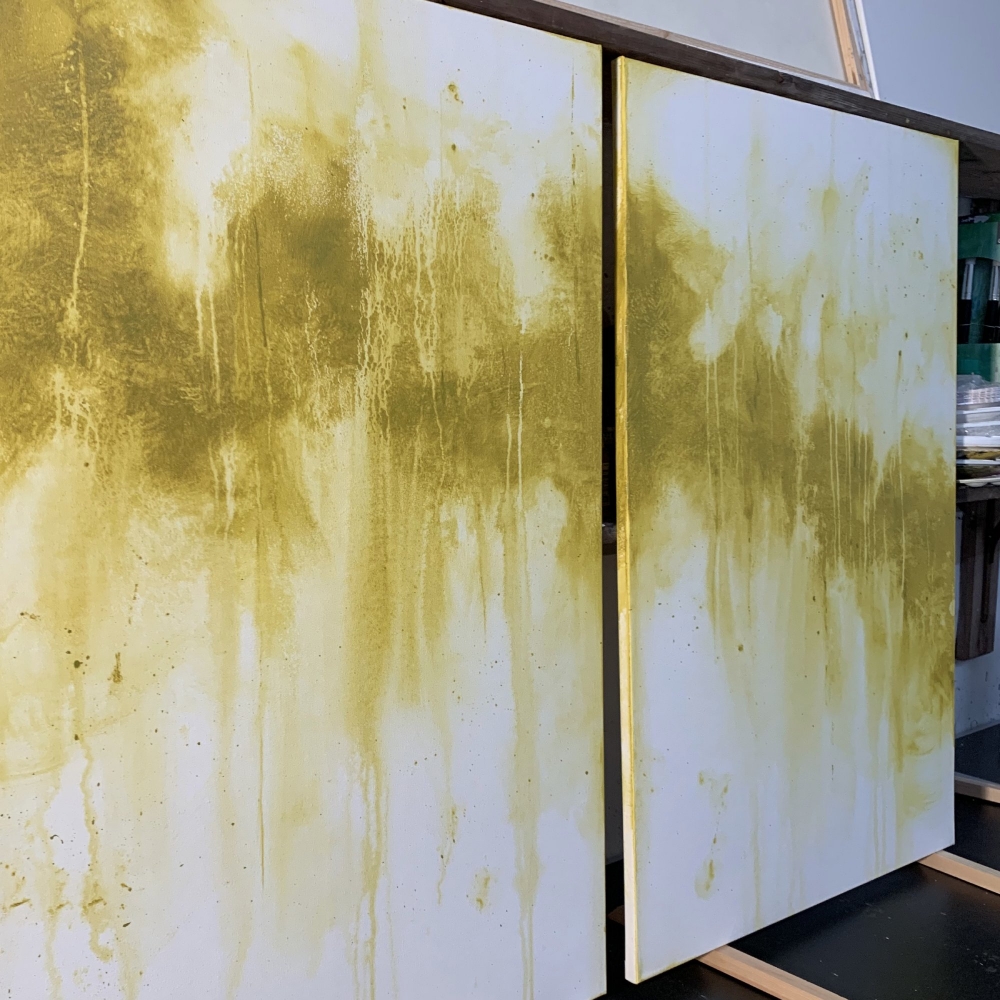 Large Distressed Abstract 2 Yellow Ochre