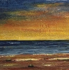 Seascape Ontario Lake, organic bees-wax on plywood, 24Hx58Lx1w inch, SKU 2011