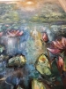 Mystical Water Garden – Soft Pastel Water Lily Pond Painting 30x50 cm