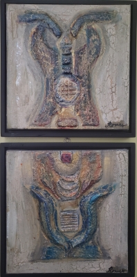 The Faraons, 3D acrylic, paper mache, on canvas 12x12 inches, SKU 1070 