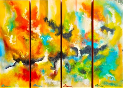 Apres midi, (Meridiem) Afternoon, 36x48x1.5 inch, 91.5x122x4 cm, 4 elements, SKU 1099 