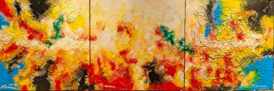 The meeting of love with happiness, acrylic on canvas, 20x60 inch, SKU 1140