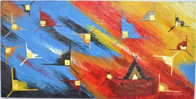 3 D,  organic beeswax on plywood, 24HX48LX1W, SKU 2001