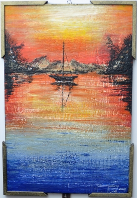 Landscape 2, 1000 Islands, bees-wax on plywood 