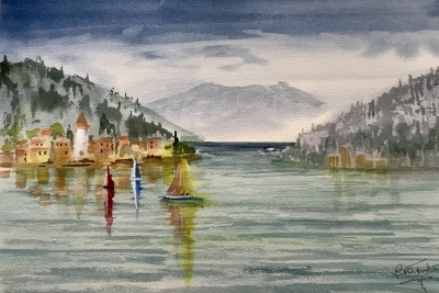 Misty morning at Lake Como in Italy