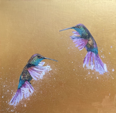 Two Hummingbirds on Gold