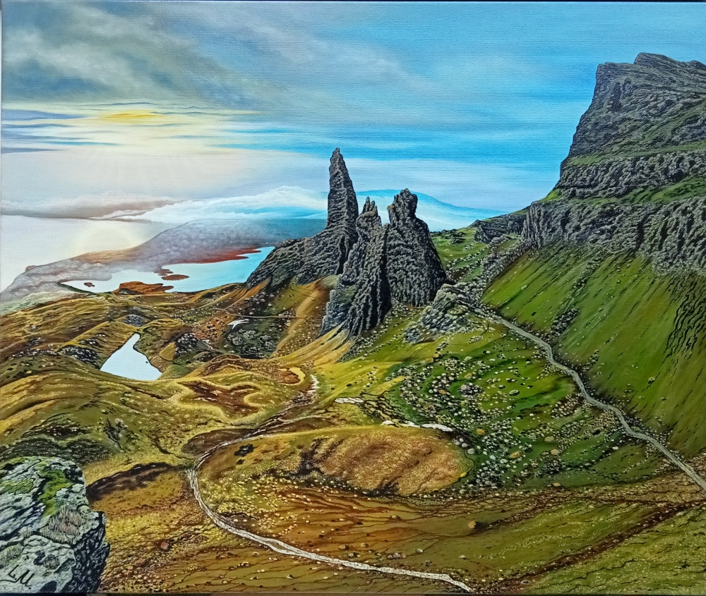 Sunset over old man of Storr