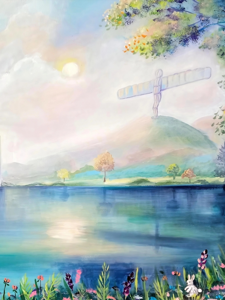 Tyne Bridge and Angel of the north fantasy painting 
