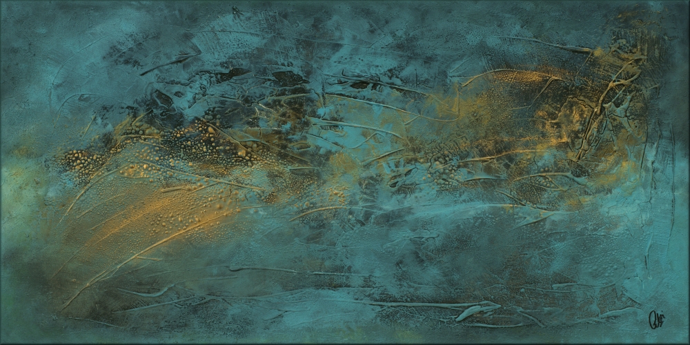 Textured Turquoise & Gold Abstract Painting – Inner Tide